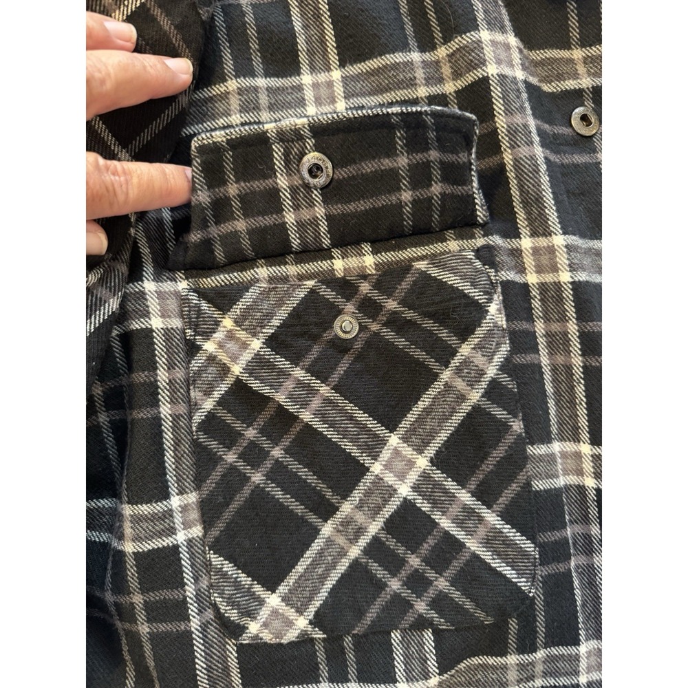 Denim Reversible Jacket Men's Black Plaid Lined Snap Front‎ Sz Large Barn Coat - Picture 5 of 13